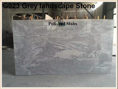 Eldhús með gráum granítborðplötum